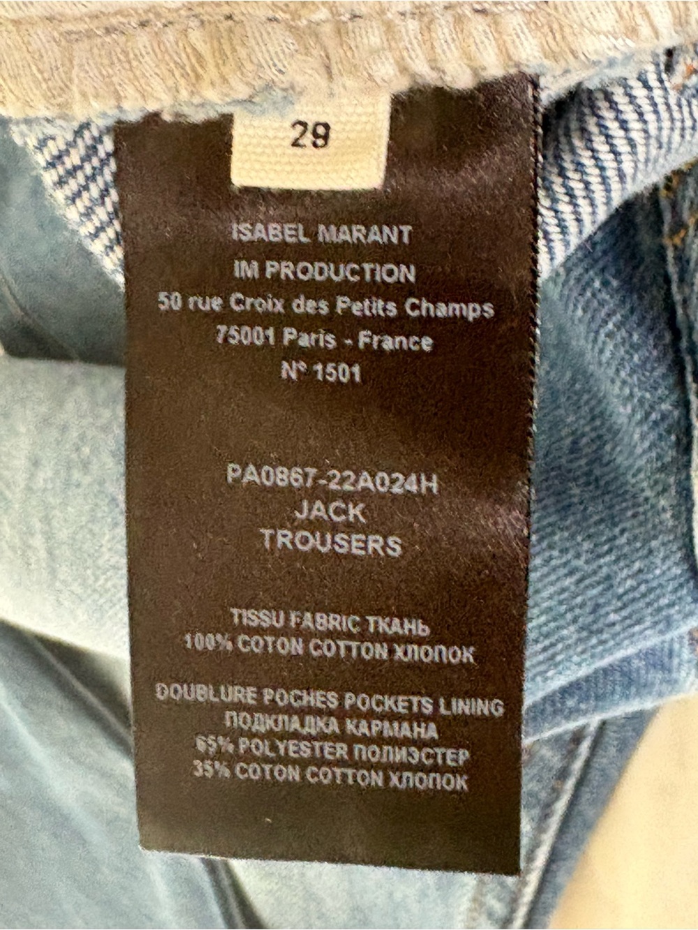 Isabel Marant Jack Straight Leg Mainline Denim Jeans Size 29 PA0867 Unisex NWOT - Picture 14 of 16